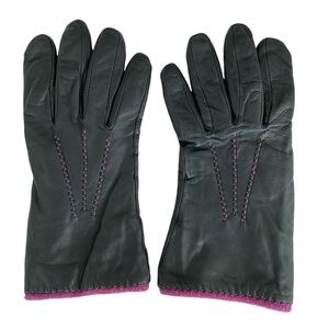 Grandoe Women's Leather Gloves Black Cashmere Lined Purple Stitching Size 7.5🖤